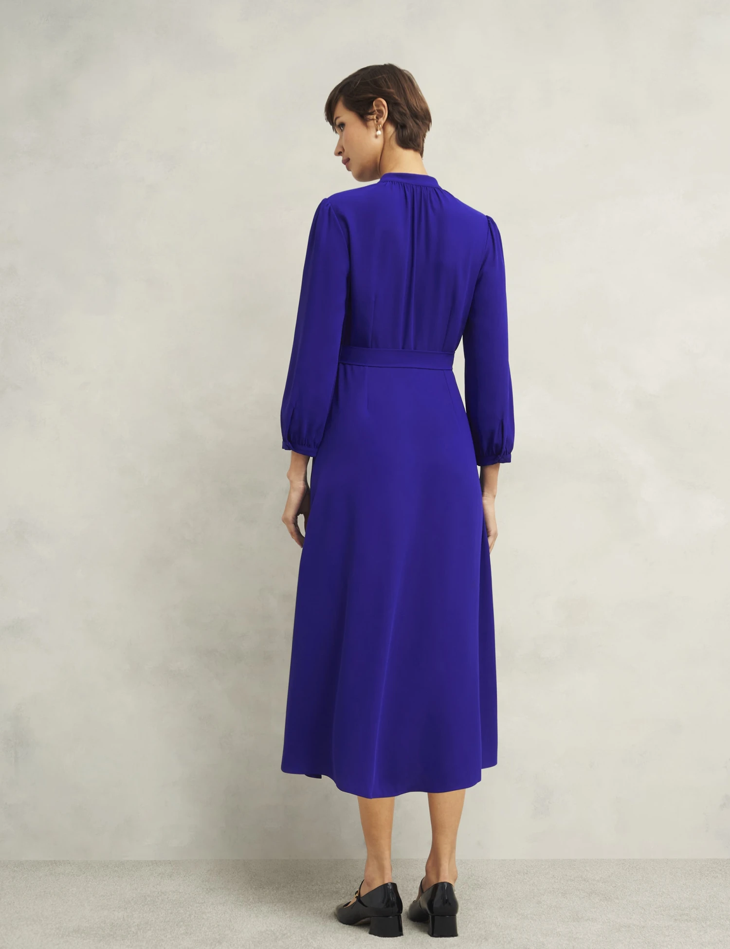 V-Neck Button Through Midi Waisted Dress 3 V-Neck Button Through Midi Waisted Dress - Image 3