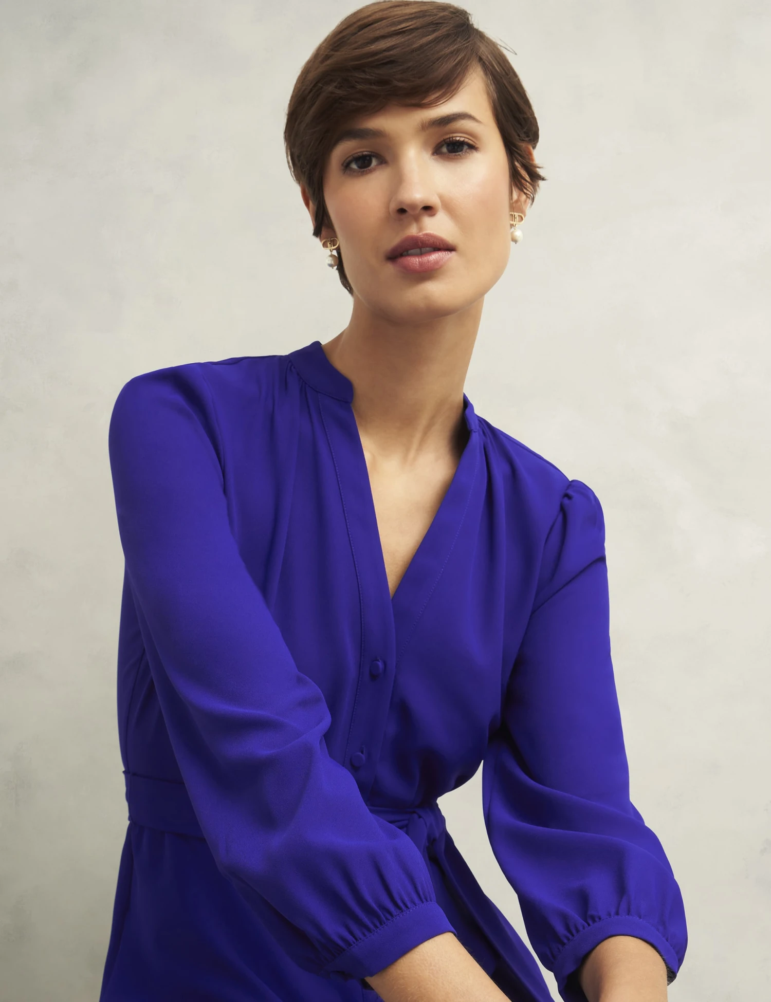 V-Neck Button Through Midi Waisted Dress 4 V-Neck Button Through Midi Waisted Dress - Image 4