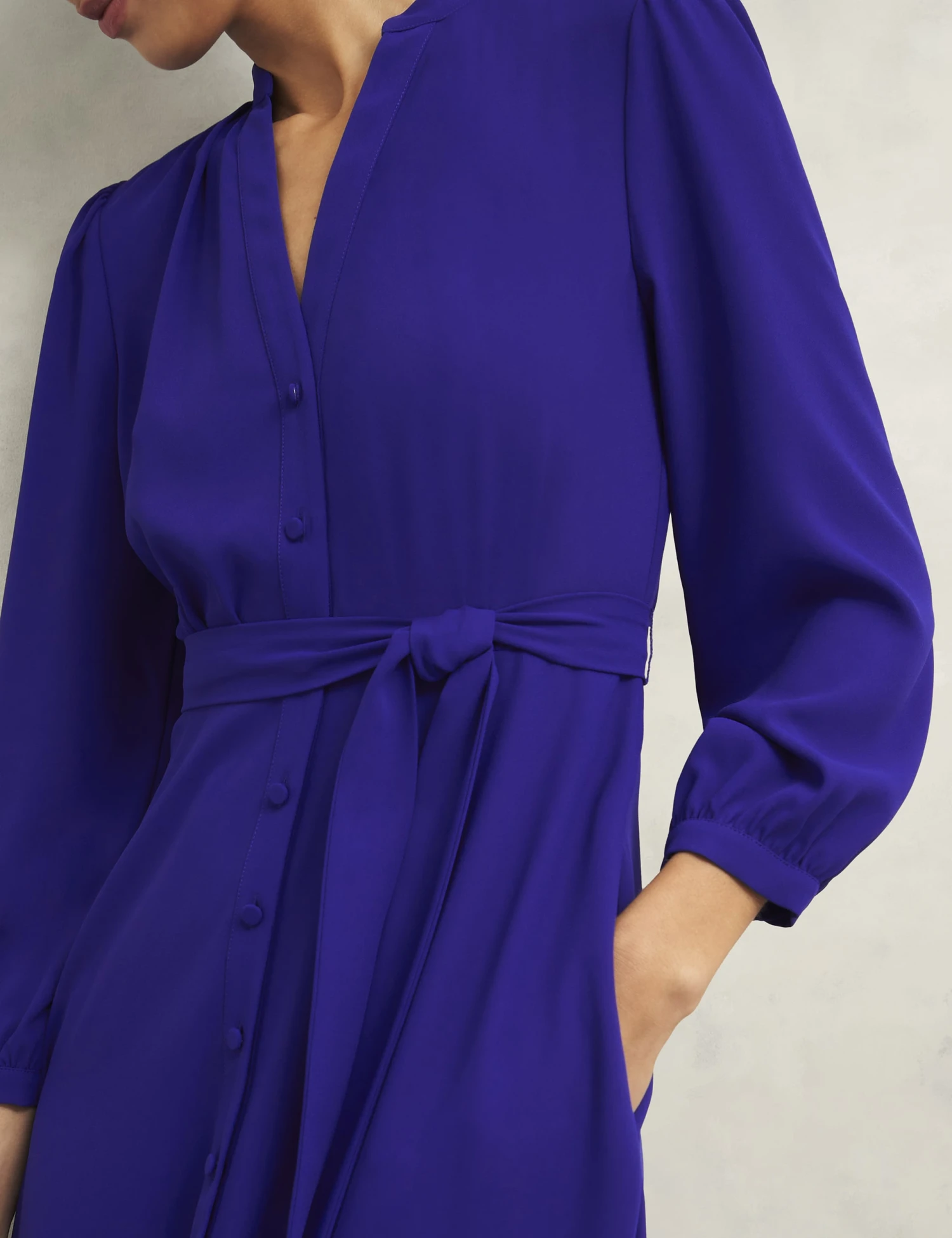 V-Neck Button Through Midi Waisted Dress 5 V-Neck Button Through Midi Waisted Dress - Image 5