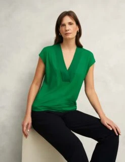 V-Neck Cap Sleeve Blouse