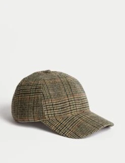 Wool Blend Checked Baseball Cap