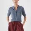 Wool Blend Collared Neck Knitted Top