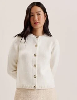 Ted Baker Wool Rich Button Front Cardigan With Cotton