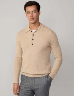 Hackett Wool Rich Ribbed Knitted Polo Shirt