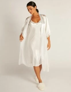 Amelia Satin Lace Trim Wide Sleeve Robe -Marks And Spencer Shop amelia satin lace trim wide sleeve robe 7