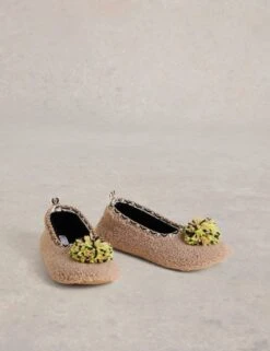 WHITE STUFF Borg Pom Pom Ballerina Slipers -Marks And Spencer Shop borg pom pom ballerina slipers 5