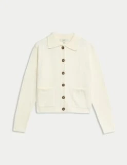 Collared Neck Relaxed Fit Knitted Jacket -Marks And Spencer Shop collared neck relaxed fit knitted jacket 6