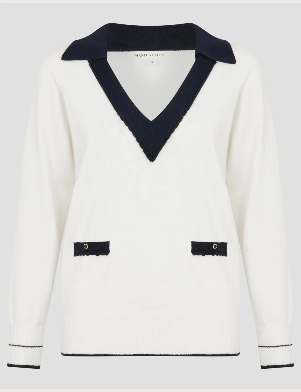 MONSOON Collared V-Neck Button Detail Jumper With Wool 6 MONSOON Collared V-Neck Button Detail Jumper With Wool - Image 6