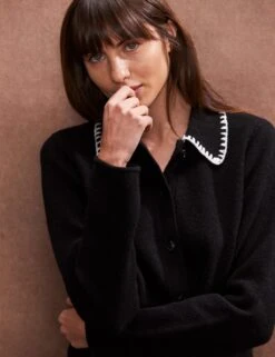 Contrast Stitch Collared Cardigan With Wool -Marks And Spencer Shop contrast stitch collared cardigan with wool 6