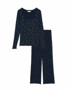 Cool Comfort™ Printed Ribbed Pyjama Set -Marks And Spencer Shop cool comfort printed ribbed pyjama set 1