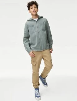 Cotton Blend Hooded Zip Shacket (6-16 Yrs) -Marks And Spencer Shop cotton blend hooded zip shacket 6 16 yrs 1 11