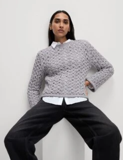 Cotton Blend Metallic Textured Jumper -Marks And Spencer Shop cotton blend metallic textured jumper 16