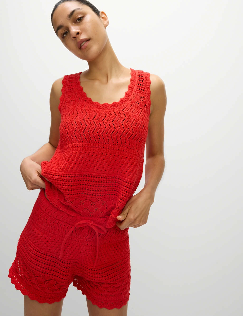 Cotton Blend Pointelle Scallop Edge Knitted Vest 8 Cotton Blend Pointelle Scallop Edge Knitted Vest - Image 8