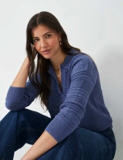 Cotton Blend Textured Collared Jumper -Marks And Spencer Shop cotton blend textured collared jumper 14