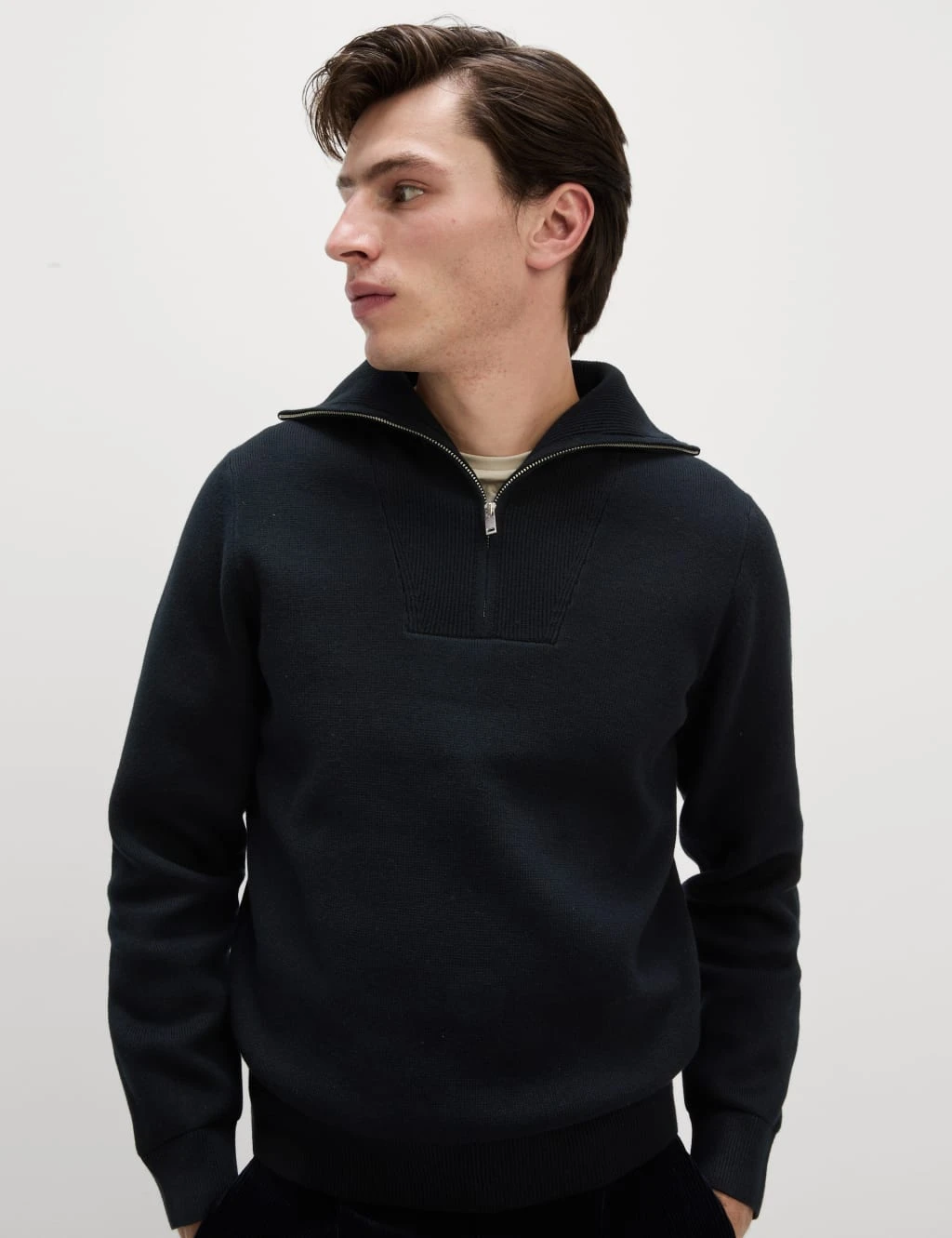 Cotton Blend Textured Half Zip Jumper 14 Cotton Blend Textured Half Zip Jumper - Image 14