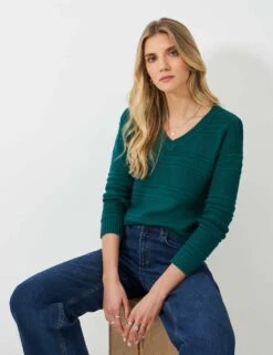 Cotton Blend Textured V-Neck Jumper -Marks And Spencer Shop cotton blend textured v neck jumper 5