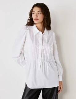 Cotton Rich Collared Pintuck Shirt -Marks And Spencer Shop cotton rich collared pintuck shirt 4