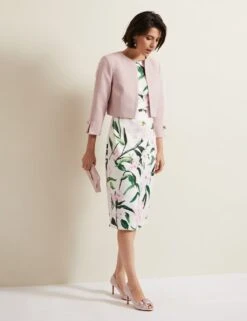 Cotton Rich Collarless Bow Short Jacket 34 Cotton Rich Collarless Bow Short Jacket -Marks And Spencer Shop cotton rich collarless bow short jacket 14