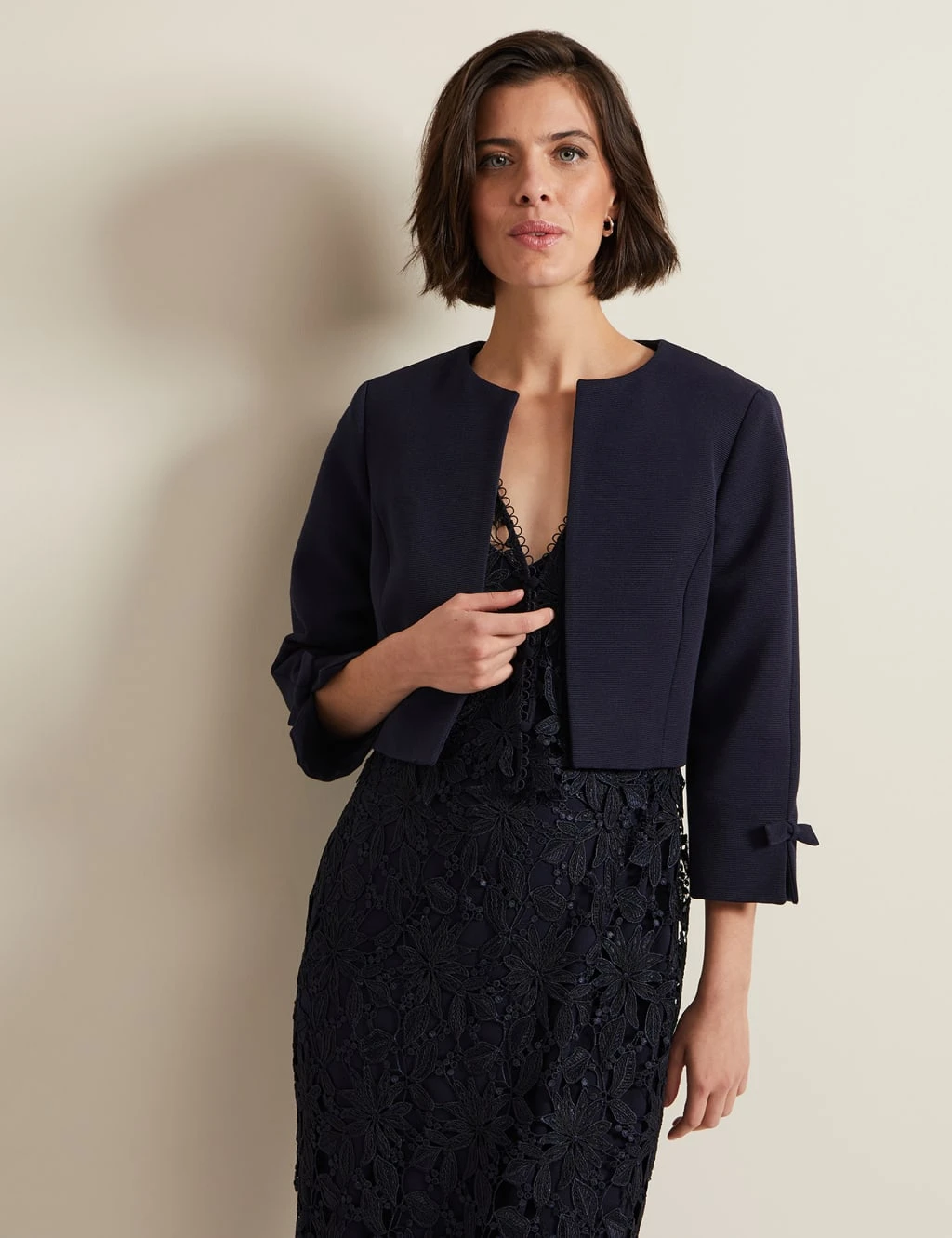 Cotton Rich Collarless Bow Short Jacket 20 Cotton Rich Collarless Bow Short Jacket - Image 20