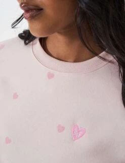 Cotton Rich Heart Print Crew Neck Sweatshirt -Marks And Spencer Shop cotton rich heart print crew neck sweatshirt 9