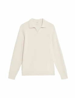 Cotton Rich Open Neck Knitted Polo Shirt -Marks And Spencer Shop cotton rich open neck knitted polo shirt 1