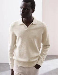 Cotton Rich Open Neck Knitted Polo Shirt -Marks And Spencer Shop cotton rich open neck knitted polo shirt 17
