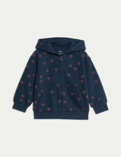 Cotton Rich Heart Print Hoodie (2-8 Yrs) -Marks And Spencer Shop cotton rich print hoodie 2 8 yrs 1 4