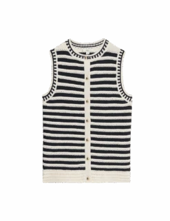 Cotton Rich Striped Knitted Waistcoat -Marks And Spencer Shop cotton rich striped knitted waistcoat