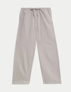 Denim Drawstring Wide-Leg Trousers -Marks And Spencer Shop denim drawstring wide leg trousers 14