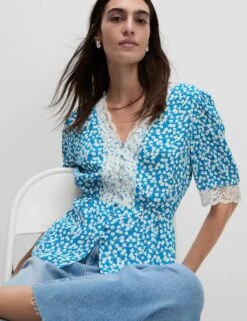 Floral Lace Detail V-Neck Blouse -Marks And Spencer Shop floral lace detail v neck blouse 7