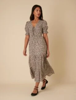 Floral V-Neck Midaxi Waisted Dress -Marks And Spencer Shop floral v neck midaxi waisted dress 5