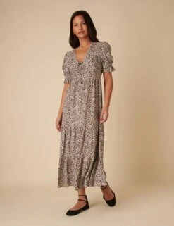 Floral V-Neck Midaxi Waisted Dress -Marks And Spencer Shop floral v neck midaxi waisted dress 9