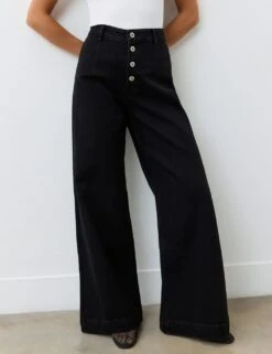 High Waisted Button Front Wide Leg Jeans -Marks And Spencer Shop high waisted button front wide leg jeans 10
