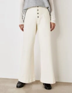 High Waisted Button Front Wide Leg Jeans -Marks And Spencer Shop high waisted button front wide leg jeans 14