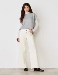High Waisted Button Front Wide Leg Jeans -Marks And Spencer Shop high waisted button front wide leg jeans 15