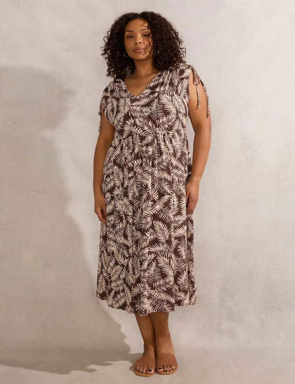 Leaf Print Drawstring Sleeve Midi Tea Dress 7 Leaf Print Drawstring Sleeve Midi Tea Dress - Image 7