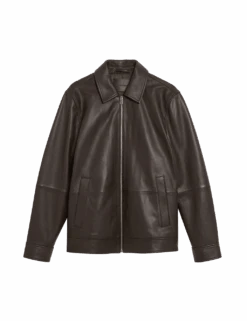 Leather Harrington Jacket -Marks And Spencer Shop leather harrington jacket 1