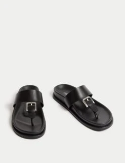 Leather Look Buckle Footbed Toe Thong Sandals -Marks And Spencer Shop leather look buckle footbed toe thong sandals 4