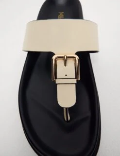 Leather Look Buckle Footbed Toe Thong Sandals -Marks And Spencer Shop leather look buckle footbed toe thong sandals 7