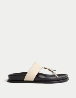 Leather Look Buckle Footbed Toe Thong Sandals -Marks And Spencer Shop leather look buckle footbed toe thong sandals 9