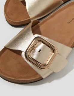 MONSOON Leather Metallic Buckle Flat Sliders -Marks And Spencer Shop leather metallic buckle flat sliders 4