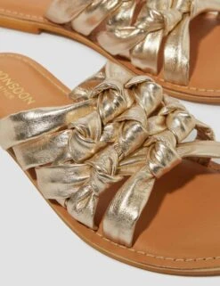 MONSOON Leather Metallic Knot Flat Sandals -Marks And Spencer Shop leather metallic knot flat sandals 5