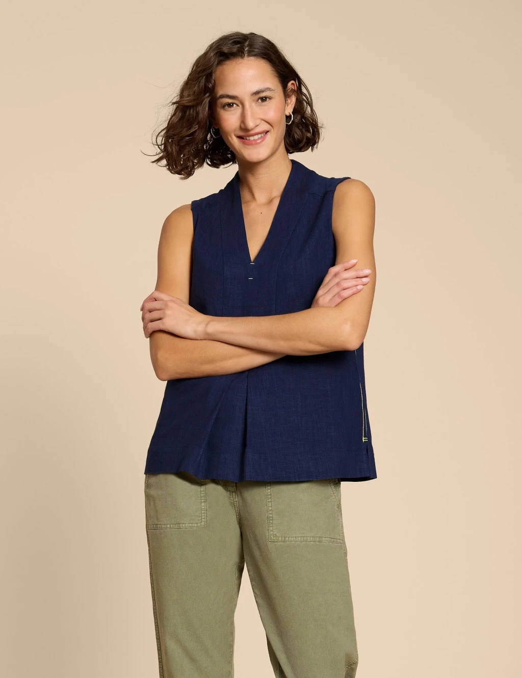 WHITE STUFF Linen Blend V-neck Sleeveless Shirt 7 WHITE STUFF Linen Blend V-neck Sleeveless Shirt - Image 7