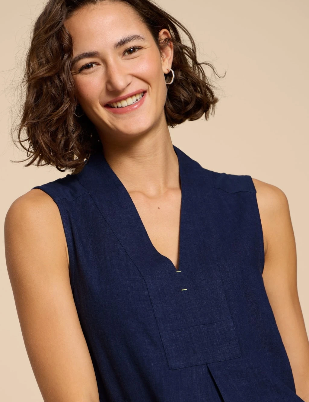 WHITE STUFF Linen Blend V-neck Sleeveless Shirt 9 WHITE STUFF Linen Blend V-neck Sleeveless Shirt - Image 9