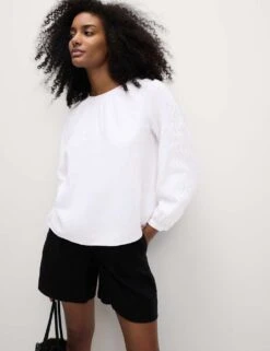 Linen Rich Broderie Blouse -Marks And Spencer Shop linen rich broderie blouse 6