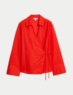 Linen Rich Collared Tie Front Shirt -Marks And Spencer Shop linen rich collared tie front shirt 13