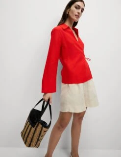 Linen Rich Collared Tie Front Shirt -Marks And Spencer Shop linen rich collared tie front shirt 17