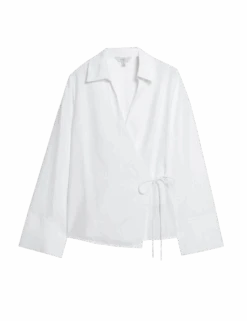 Linen Rich Collared Tie Front Shirt -Marks And Spencer Shop linen rich collared tie front shirt