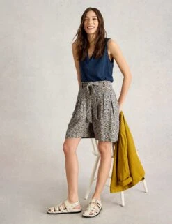 WHITE STUFF Linen Rich Printed Belted Pleat Front Shorts 18 WHITE STUFF Linen Rich Printed Belted Pleat Front Shorts -Marks And Spencer Shop linen rich printed belted pleat front shorts 6