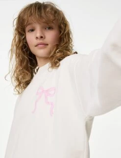 Cotton Rich Bow Graphic Sweatshirt (6-16 Yrs) 18 Cotton Rich Bow Graphic Sweatshirt (6-16 Yrs) -Marks And Spencer Shop pure cotton bow graphic sweatshirt 6 16 yrs 1 1